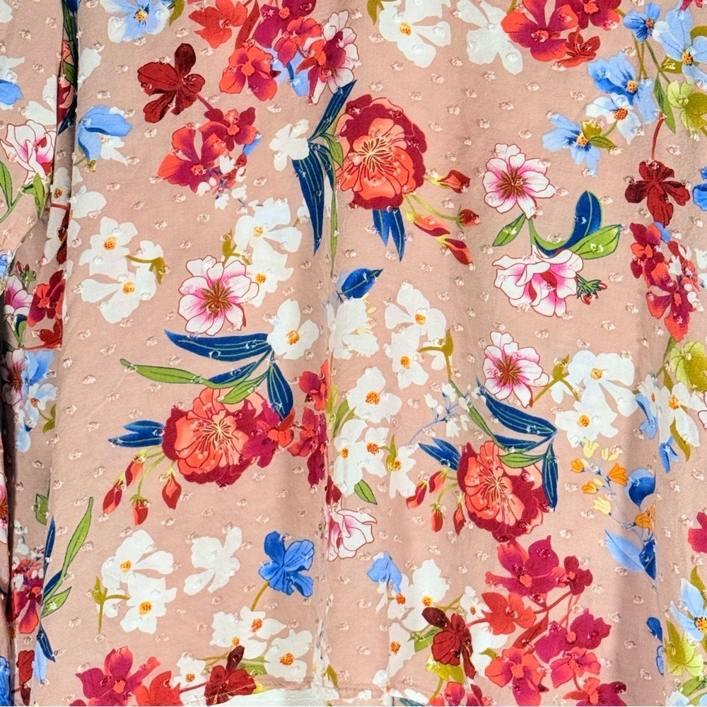 Cupio Floral V-Neck Blouse with sleeve accent/ drama size XL slub detail - Picture 4 of 9